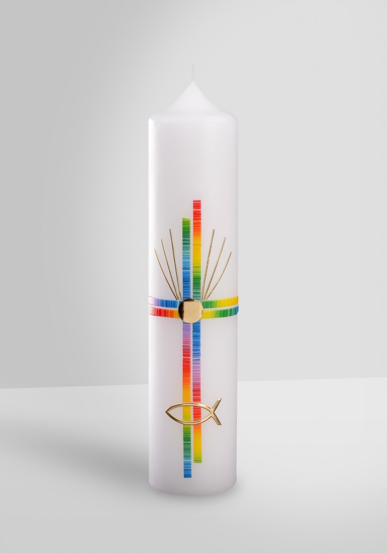 Taufkerze "Regenbogenkreuz"